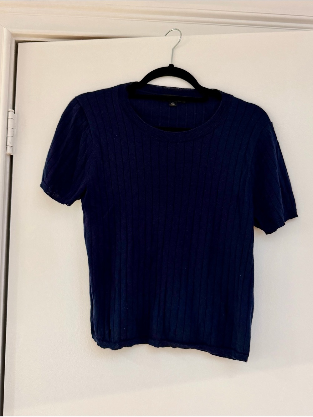 J Crew Silk-Cashmere Blend Ribbed Navy Blue Top. Size Large.